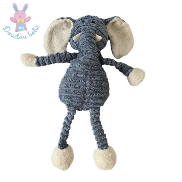 Doudou éléphant côtelé bleu beige 32 cm JELLYCAT