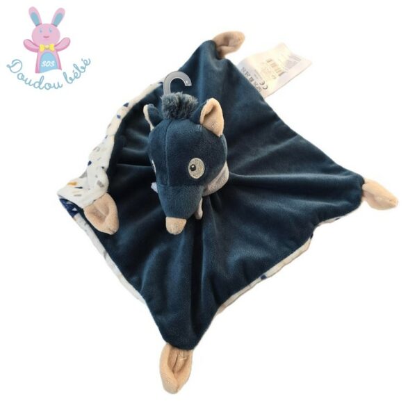 Doudou plat Loup bleu beige blanc B&M