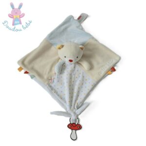 Doudou Ours plat beige blanc rayé pois Cute & Little BABY SMILE