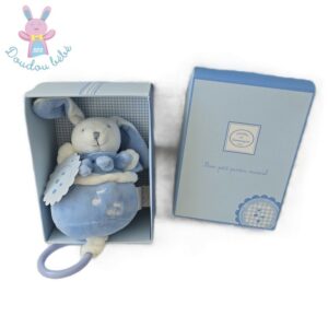 Doudou LAPIN musical cueillette bleu blanc DOUDOU ET COMPAGNIE