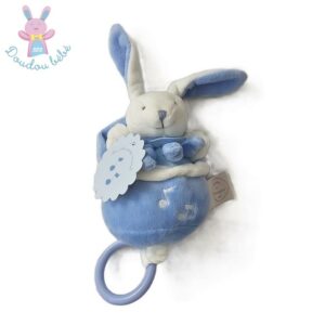 Doudou LAPIN musical cueillette bleu blanc DOUDOU ET COMPAGNIE