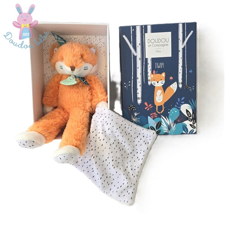 Doudou Renard Tiwipi orange mouchoir blanc pois DOUDOU ET COMPAGNIE