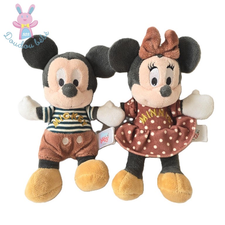 Lot Doudous Souris Minnie et Mickey grelot DISNEY