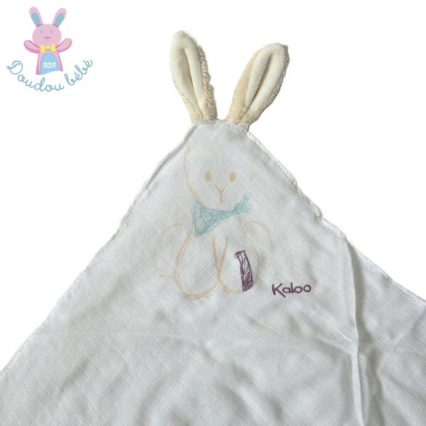 Doudou plat Lapin lange blanc beige bleu KALOO