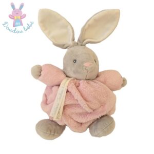 Doudou Lapin boule plume gris rose attache tétine 18 cm KALOO