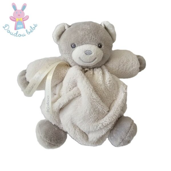 Doudou Ours boule blanc gris plume 18 cm KALOO