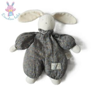 Doudou Lapin gris petits motifs bleu vert Les jouets du MOULIN ROTY