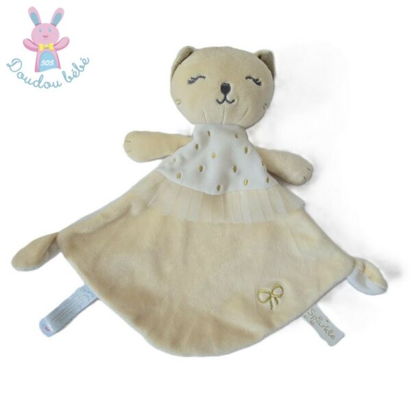 Doudou plat Chat beige blanc doré or tulle Sparkle NICOTOY