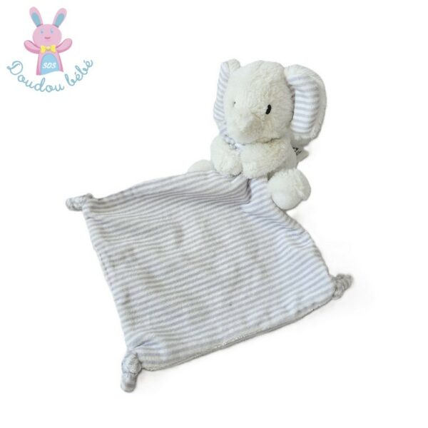 Doudou éléphant mouchoir rayé gris et blanc NICOTOY