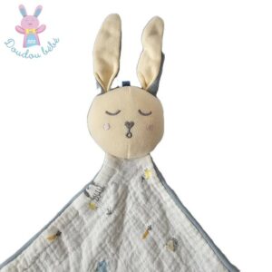 Doudou plat Lapin lange blanc bleu chien hérisson carotte SIMBA