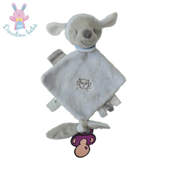 Doudou plat Mouton Sam et Toby bleu gris hibou NATTOU