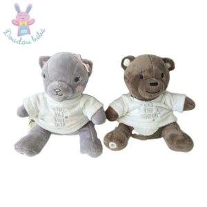 Doudou Ours gris rose + Ours marron blanc « tu vas être tata + tonton » ORCHESTRA