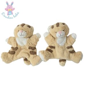 Lot de 2 Doudous marionnette Tigre beige marron et blanc TEX BABY