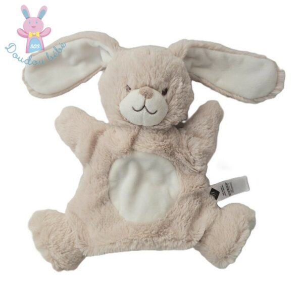 Doudou Lapin marionnette blanc et beige chiné TEX BABY