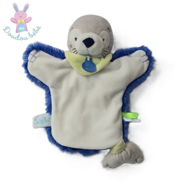 Doudou marionnette Phoque Neskimos blanc bleu BABY NAT