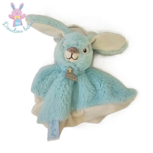 Doudou plat Lapin menthe bleu et blanc fourrure BABY NAT