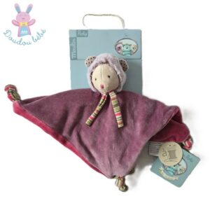 Doudou plat Souris les Pachats violet rose MOULIN ROTY