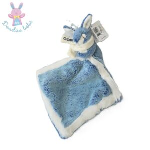 Doudou Lapin fourrure bleu blanc mouchoir Corsica DANI CREATIONS