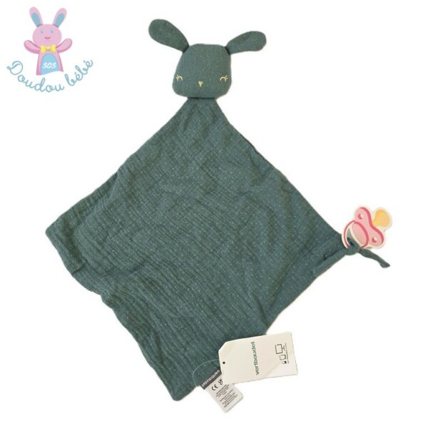 Doudou plat Lapin lange vert pois doré VERTBAUDET