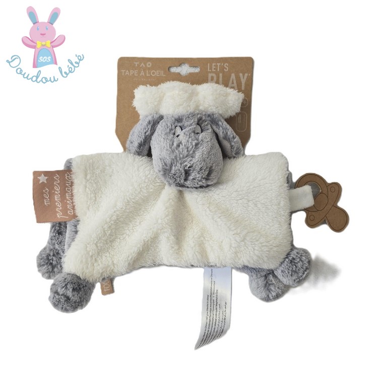 Doudou plat Mouton gris blanc "Mes premiers animaux" TAO TAPE A L'OEIL