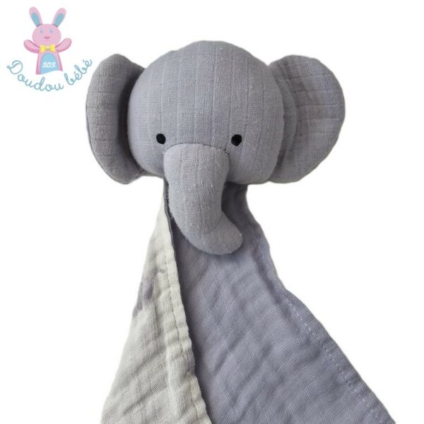 Doudou plat éléphant lange gris bleu blanc PRIMARK