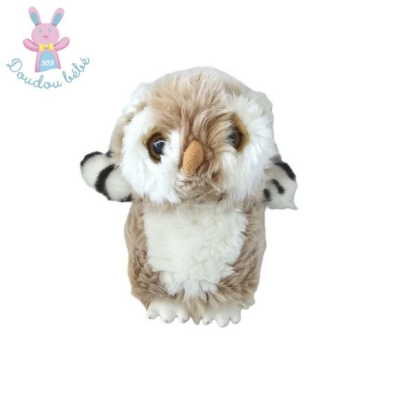 Doudou Hibou fourrure beige blanc noir 16 cm PUY DU FOU