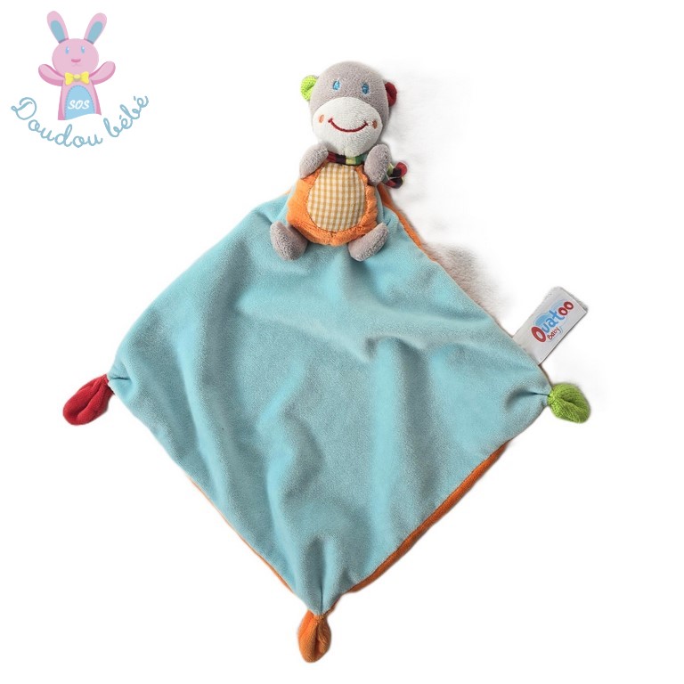 Doudou plat Girafe Vache bleu orange et coloré OUATOO BABY