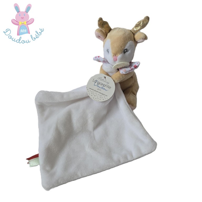 Doudou élan beige rose mouchoir blanc DOUDOU ET COMPAGNIE