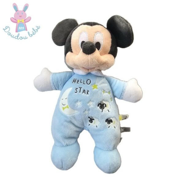 Doudou Souris Mickey bleu Hello star moutons luminescent DISNEY