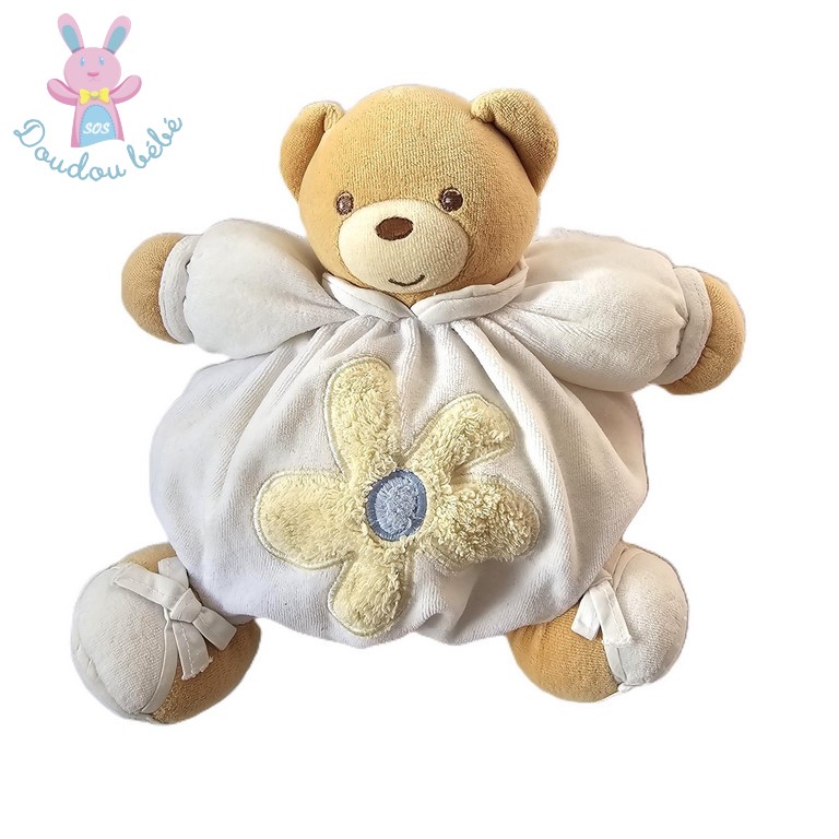 Doudou Ours boule blanc beige fleur écru bleu KALOO