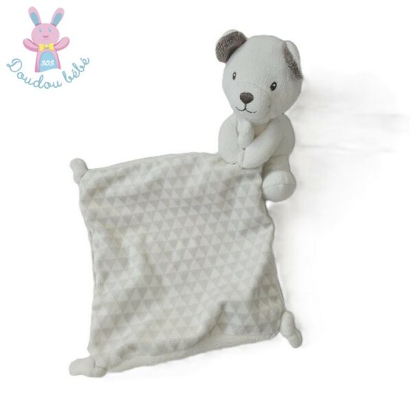 Doudou Ours blanc gris mouchoir avec petits triangles NICOTOY