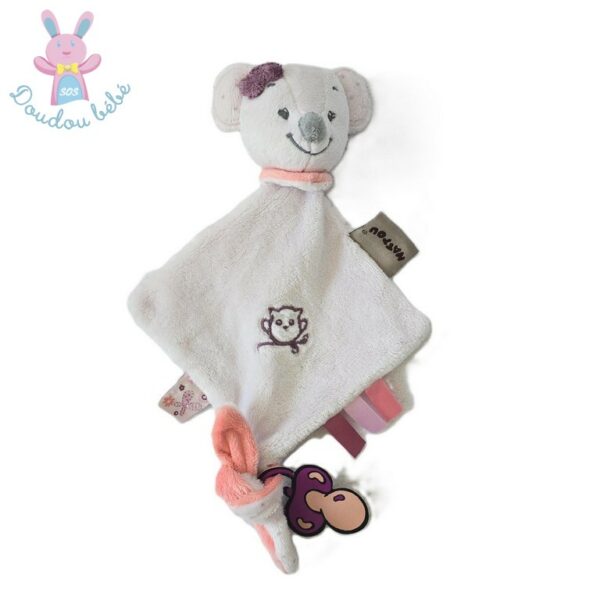 Mini Doudou plat Souris Adèle et Valentin rose gris à pois NATTOU