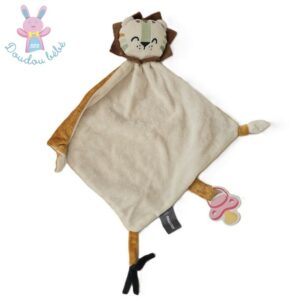 Doudou plat Lion blanc beige marron attache tétine ORCHESTRA