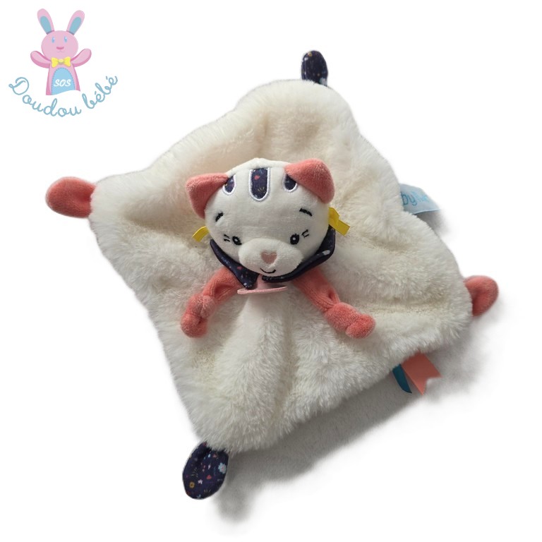 Doudou plat Chat Pollen blanc rose BABY NAT