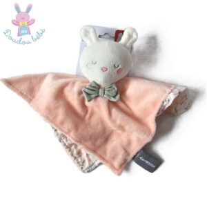 Doudou plat Lapin rose blanc nœud ORCHESTRA