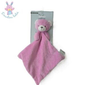 Doudou plat Ours rose et blanc MES PETITS CAILLOUX