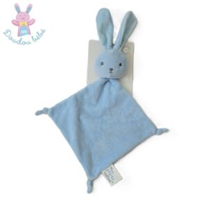 Doudou plat Lapin velours bleu tout doux MES PETITS CAILLOUX