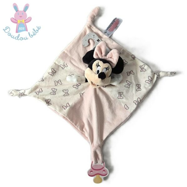 Doudou plat Souris Minnie blanc rose nœuds DISNEY PRIMARK