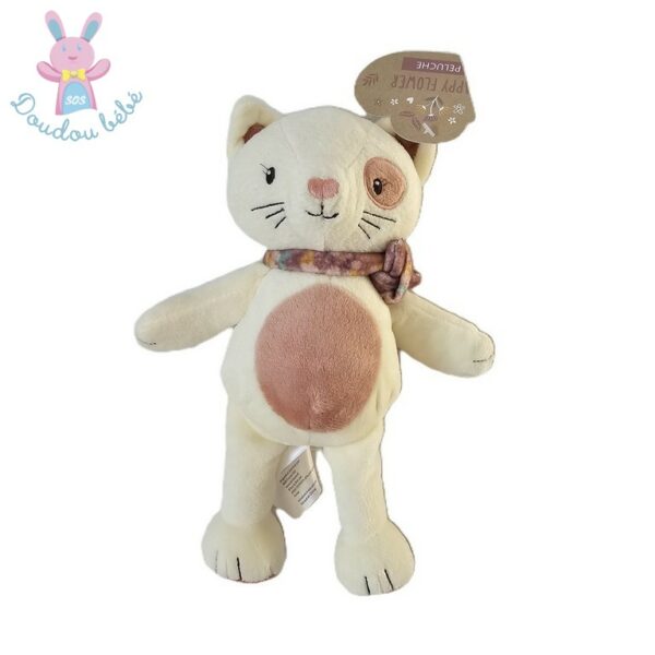 Doudou Chat blanc rose écharpe 24 cm B&M