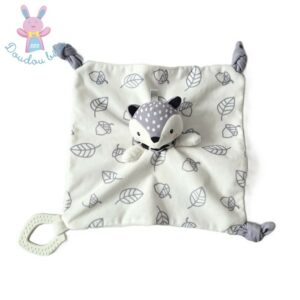 Doudou plat Renard gris blanc feuilles glands TOPOMINI