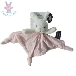 Doudou plat LAPIN blanc rose étoiles luminescent ORCHESTRA