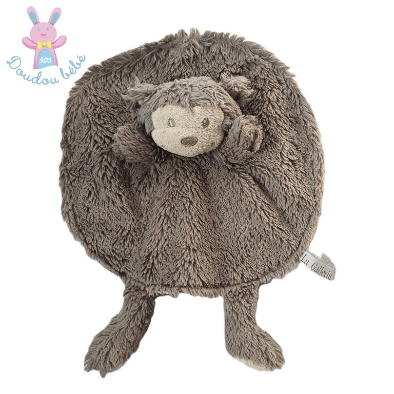 Doudou plat Singe rond marron beige LA GALLERIA