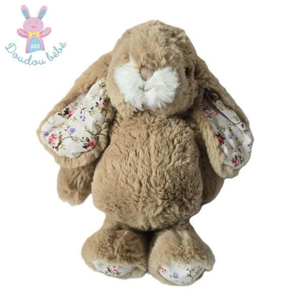 Doudou Lapin beige blanc fleurs liberty 27 cm BUKOWSKI