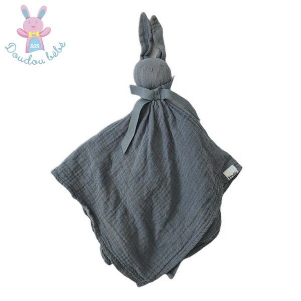 Doudou plat Lapin lange coton bleu nœud ELODIE DETAILS