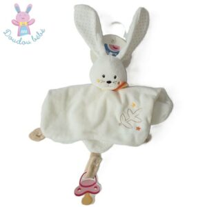 Doudou plat Lapin blanc beige pois étoiles SUCRE D’ORGE