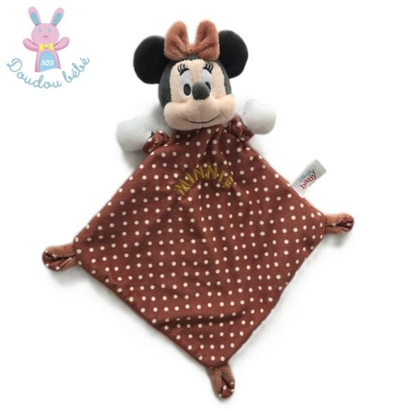 Doudou plat Souris Minnie marron à pois blanc DISNEY