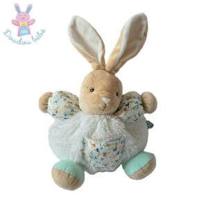 Doudou Lapin Justin blanc bleu beige fleurs liberty 25 cm KALOO