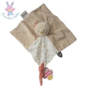 Doudou plat Chat Lana beige blanc fleurs NATTOU