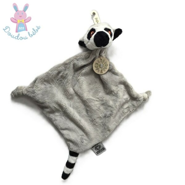 Doudou plat Lémurien blanc gris noir NATURE PLANET