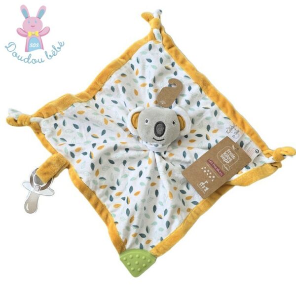 Doudou plat Koala jaune blanc vert feuilles TROIS KILOS SEPT